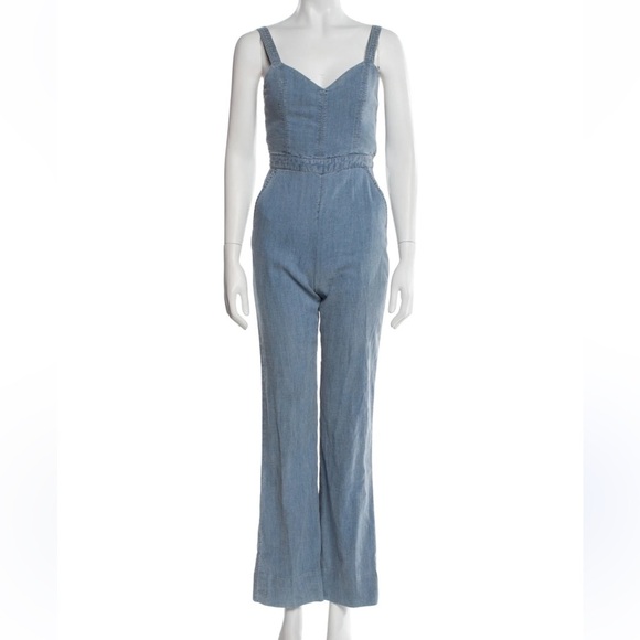 Alice + Olivia Chambray Sleeveless Jumpsuit Size 0 - Picture 2 of 13